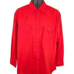 Vintage Ely Cattleman Western Shirt Mens Size Large Red Cowboy Pearl Snap Button